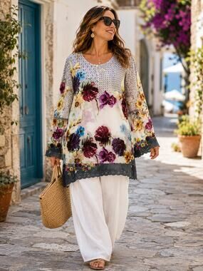 Johnny Was Floral Linden Top Tunic floral Boho Womens Sz XL